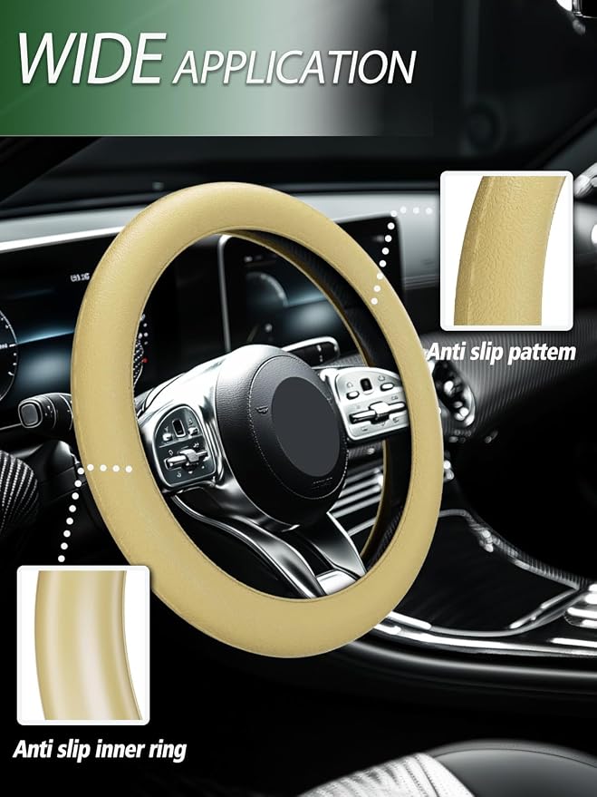 Car Steering Wheel Cover, Non-Slip Silicone Material, Multiple Color Choices, Universal Auto Parts Steering Wheel Cover, Suitable for Most Cars (Champagne)