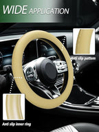 Car Steering Wheel Cover, Non-Slip Silicone Material, Multiple Color Choices, Universal Auto Parts Steering Wheel Cover, Suitable for Most Cars (Champagne)