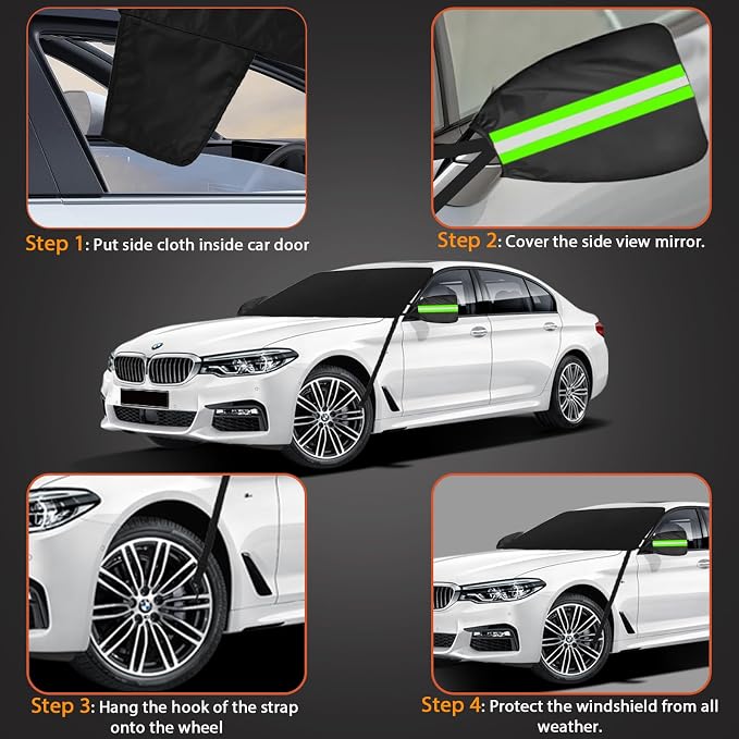 Car Windshield Cover for Ice and Snow, 600D Oxford Fabric Windshield Snow Cover Heavy Duty, Magnetic Car Anti-Snow Cover, Winter Frost Hail Protector for Most Sedan Truck SUV Van MPV (70 x 50 Inch)