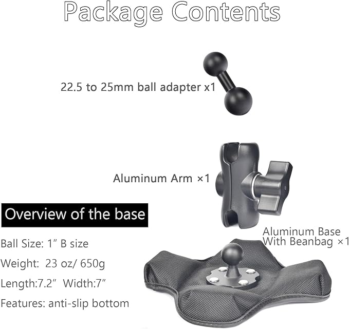 for Furrion 5″ & 7″ Camera Monitor Mount, RV Beanbag Dashboard Holder with 1" Ball Adjustable Aluminum Arm, Anti-Slip Base, No Drill Mount for Truck Trailer Backup Systems