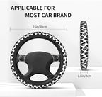 Grey Leopard Print Steering Wheel Cover 15 Inch Grey Cheetah Steering Wheel Cover Anti-Slip Breathable Universal 2 Pcs Car Interior Cup Holder Pad for Men Women