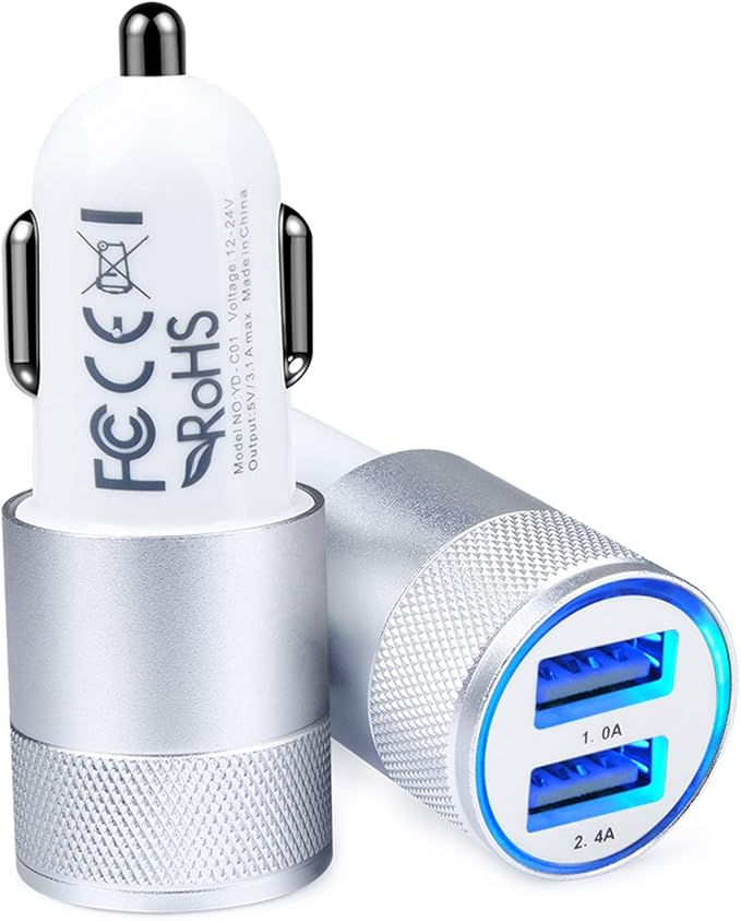 Car Charger, 3.4a Portable Dual Port 12V USB Cargador Carro Lighter Adapter | Cig Socket Adapter for iPhone 17e 17 16E 16 15 14 13 Pro Max Plus, iPad, Tablet, Samsung Galaxy Cigarette Auto Charge
