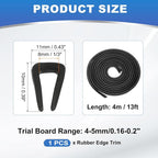 1/3" 13FT Rubber Edge Trim, Flexible U Channel Edge Guard Protector for Keen Edge Sheet Metal Car Doors Hatches Table Corners, Black