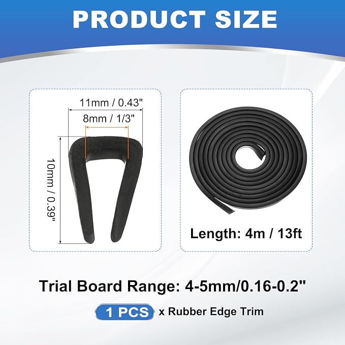 1/3" 13FT Rubber Edge Trim, Flexible U Channel Edge Guard Protector for Keen Edge Sheet Metal Car Doors Hatches Table Corners, Black