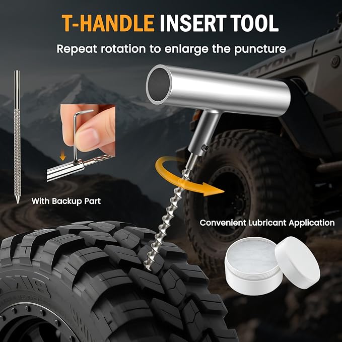 Heavy Duty Tire Plug Kit - 70pcs All-in-One Universal Tire Repair Kit for Tubeless Flats, Emergency Tire Patch Kit for Car, Truck, SUV, ATV, Motorcycle, Trailer & RV