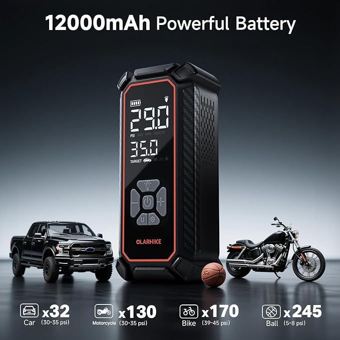 Cordless Tire Inflator Portable Air Compressor, 3X Fast Inflation,12000mAh Battery, Air Pump for Car Tires, Pickups, SUVs, Electric Pump with Digital Pressure Gauge/Auto Shuttoff, Gift Ideas