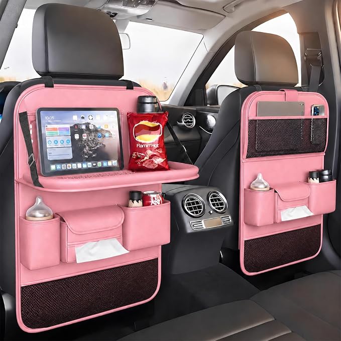 Car Seat Organizers,Multi-functional Back Seat Protectors, Storage Pouches, and Tray Holders (for Cars, Kids, Seat Back and Rear Seats)（Pink 1 Pcs）