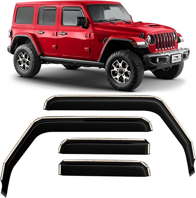Voron Glass in-Channel Extra Durable Rain Guards for Jeep Wrangler JL 2018-2026/Jeep Gladiator 2020-2026,Window Deflectors,Vent Window Visors, 4 Pieces - 220102