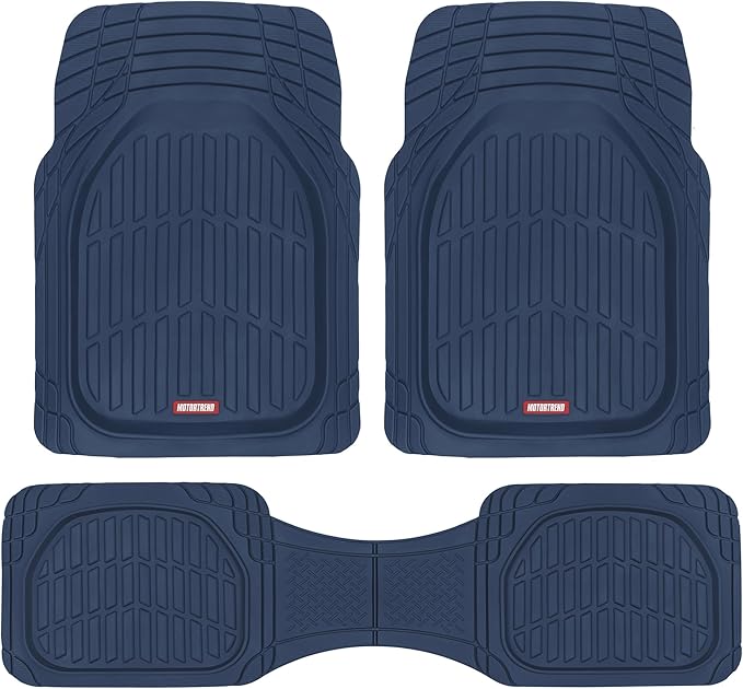 FlexTough Floor Mats for Cars, Blue Deep Dish All-Weather Car Mats, Waterproof Trim-to Fit Automotive Floor Mats for Cars Trucks SUV, Universal Floor Liner Car Accessories