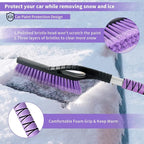 2 Pack 27" Snow Brush and Ice Scraper for Car Windshield - Purple | Soft Non-Scratch Bristles, Non-Slip Foam Grip, Detachable Design, Car Snow Removal Tool for Windshields & Windows