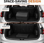 Car Trunk Organizer, Foldable Cargo Storage Box with Hook-and-Loop Lid, Suede & Faux Leather Trunk Organizer for SUV Sedan Truck, Adjustable Divider, Handles, Black, 19.7inches