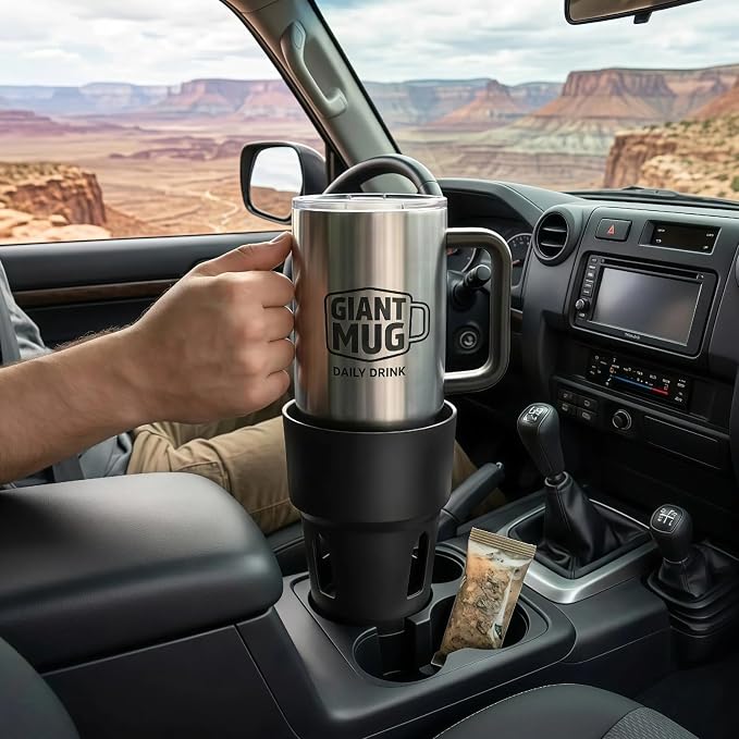 Car Cup Holder Expander Adapter for Large Bottles, Compatible with Stanley 40oz Tumbler with Handle, Yeti Rambler 36oz/46oz, Hydro Flasks - Adjustable Base Fits Most Vehicles, SUVs, Trucks & RVs