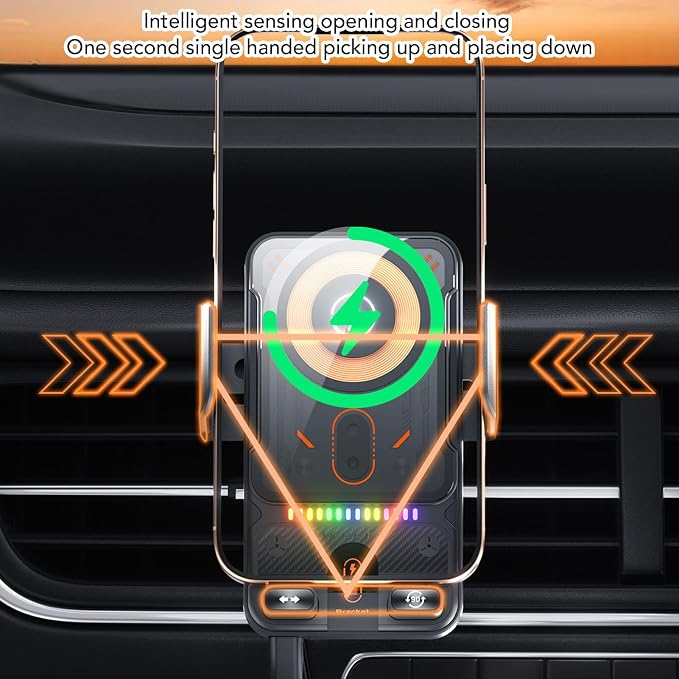 Wireless Car Charger,15W Fast Charging 90 Rotation Vent Clip Phone Mount