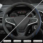 Customized Auto Car Steering Wheel Cover for Chevy Silverado,Tahoe,Equinox,Traverse,Trailblazer,Colorado (Diamond Quilted-Black+Blue-Standard Size)