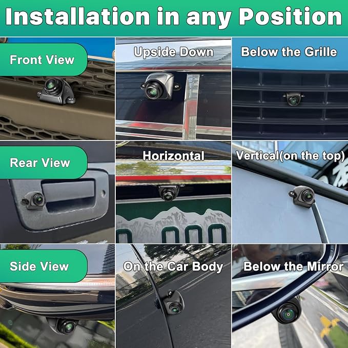 AHD1080P Backup Camera with Video Format Switch Button, Reverse Rear/Front/Side View Cam, Adjustable Fisheye Lens, Waterproof Night Vision 170 Degree Wide View