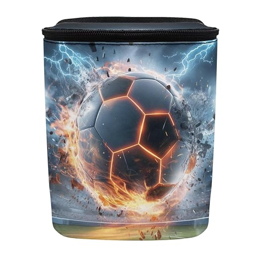 Soccer Ball Lightning Print Car Trash Can with Lid, Leak Proof Auto Trash Bag Hanging Vehicle Garbage Can Multipurpose Storage Container for Back Seat Road Trip