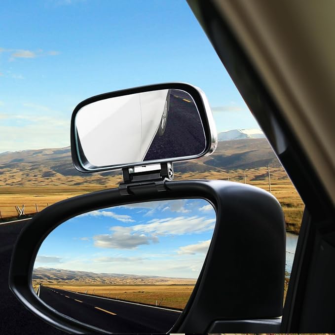 Add On Blind Spot Mirror, Convex Rear View Wide Angle Rectangle Framed HD Glass Adjustabe Mirror Upon Mirror for Car, SUV and Truck (SPECIFIC fit, Black, 1 Pack)
