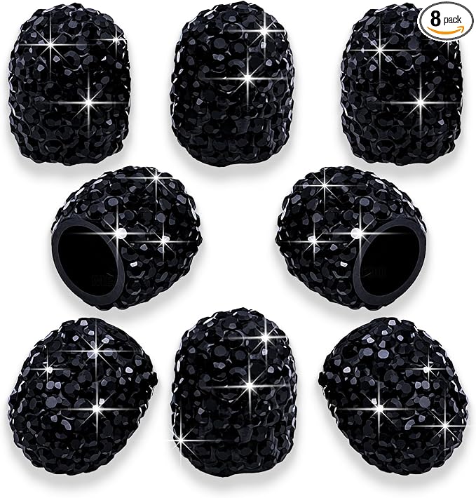 8PCS Bling Crystal Diamond Tire Stem Valve Caps, Dustproof Car Wheel Tire Valve Caps Universal Tire Valve Stem Covers for Cars, SUV, Trucks, Bikes, Motorcycles, Bicycles (Black)