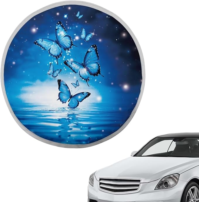 Blue Butterfly Car Steering Wheel Sun Shade Cover Anti-Heat Steering Wheel Accessories 17 inch Auto Steering Wheel Sun Shield Universal Fit for Most Cars SUV Trucks Van