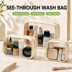 Clear Makeup Bags with Zipper, TSA Approved Travel Toiletry Bag,Clear Cosmetic Bag, Waterproof Make Up Bag for Women (Stand-up, off-white, 1 Small + 1 Medium + 1 Large)