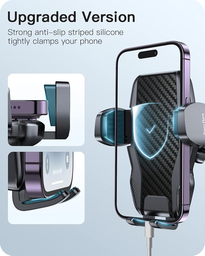 Car Phone Holder Mount Gooseneck Dashboard Windshield Suction Cup Phone Mount Anti-Shake Stabilizer Phone Car Cradle Compatible with All Cellphones & Thick Phone Case-H3S Carbon Fiber Style