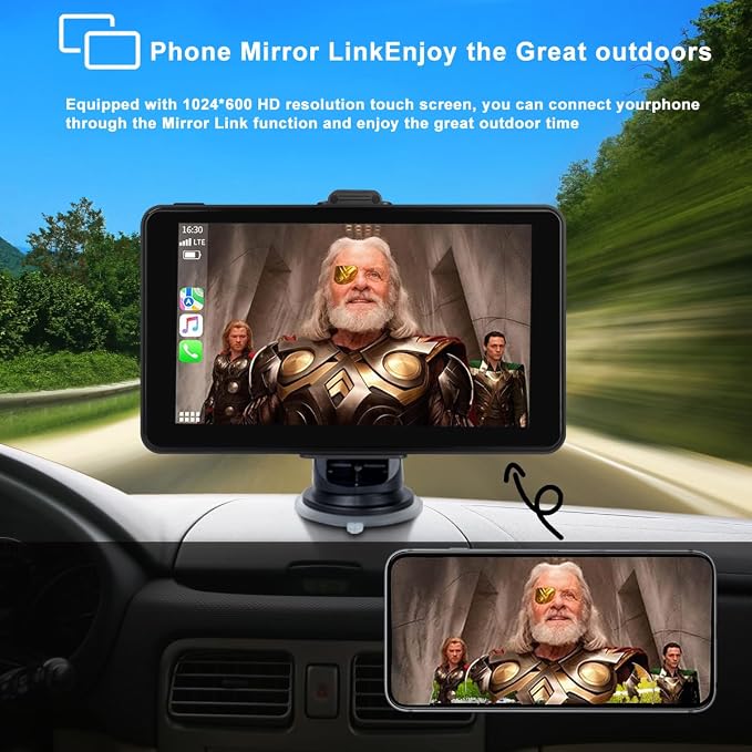 7-inch Portable Carplay Screen for Car Compatable with Apple CarPlay and Android Auto,Wireless Car Play Unit with GPS Navigation,Bluetooth,Mirror Link,Touch Screen for All Vehicles (7Inch)