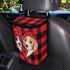 Dog Paw Scottish Tartan Print Car Trash Can with Lid, Leak Proof Auto Trash Bag Hanging Vehicle Garbage Can Multipurpose Storage Container for Back Seat Road Trip