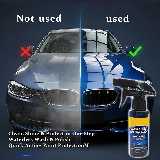 2Pack Quick Effect Coating Agent for Car, Quick Effect Coating Agent,Waterless Wash & Polish,Car Coating Spray for Shine & Protection,Quick Acting Paint Protection & Glass Cleaner(120ml+Brush+Towel)*2