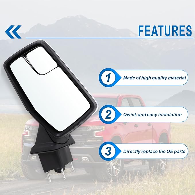 Left Driver Side Mirror Compatible With 2019-2024 Chevy Silverado 1500 With Power Glass Power Folding Heated Turn Signal Puddle Lights Mirror Memory Chrome Replace#84309683(13Pins)