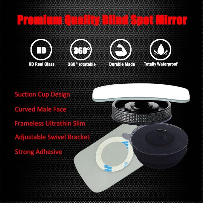 Suction Cup Blind Spot Mirror, HD Glass Frameless Removable Convex Wide Angle Rear View Mirror (Rectangular, Pack of 2)