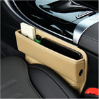 Car Seat Gap Organizer, Premium Leather Auto Seat Storage Box, Vehicle Adjustable Front Seat Gap Filler, Car Seat Side Pocket Organizer for Phones, Glasses, Keys, Money, Cards (Beige)