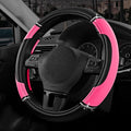 Leather Steering Wheel Cover - Made with PVC Leather - Anti-Slip, Universal Fit 14 1/2 inches to 15 inches - Hot Pink