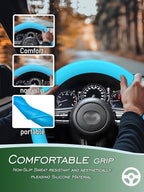 Car Steering Wheel Cover, Non-Slip Silicone Material, Multiple Color Choices, Universal Auto Parts Steering Wheel Cover, Suitable for Most Cars (Light Blue)