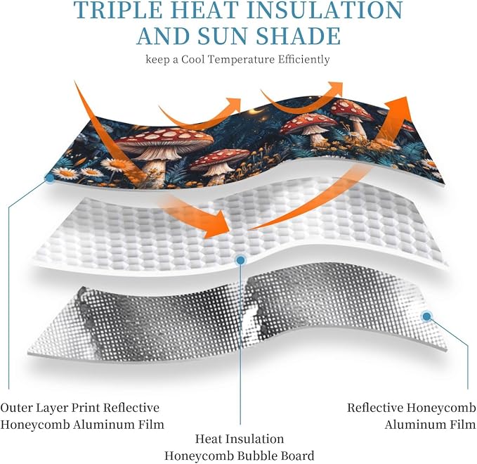 Windshield Sun Shade Mushroom Forest Vintage Moon Car Front Window Sunshade Cover for Truck SUV Blocks UV Rays Automotive Visor Interior Protector 51 x 27.5 inch