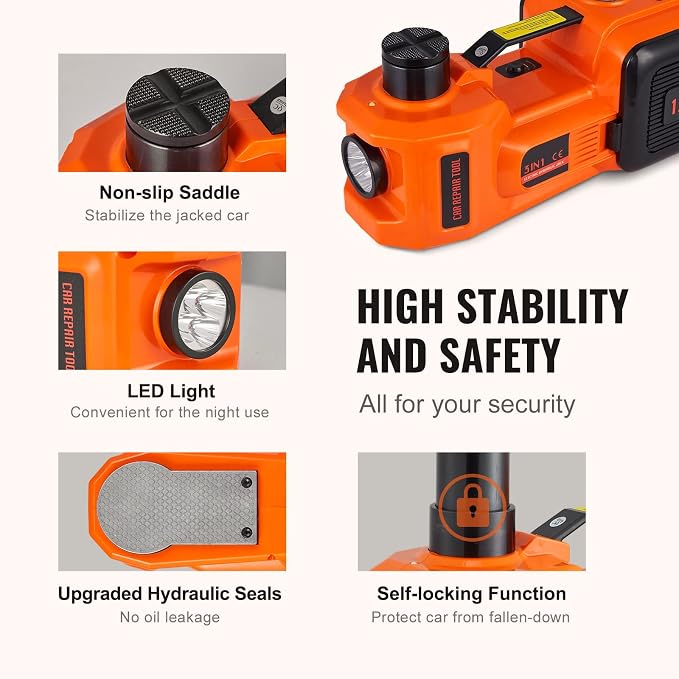 Electric Car Jack, 5 Ton/11023 LBS Hydraulic Jack Lift with Built-in Inflatable Pump and LED Light