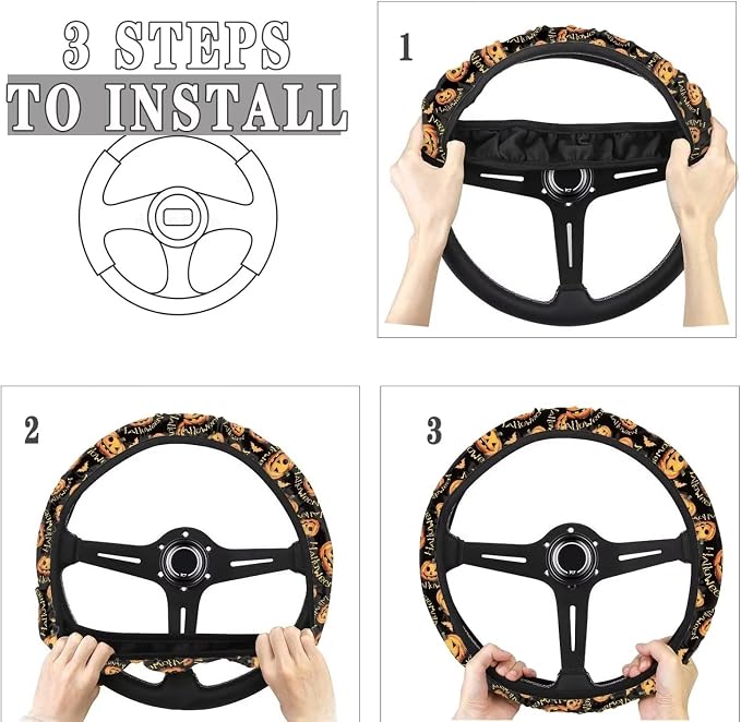 Pumpkin Pattern Car Steering Wheel Cover Soft Sweat Absorbing Non-Slip Steering Wheel Covers 15 inch Universal Fit Alomost Cars SUVs Truck Halloween Car Interior Decoration
