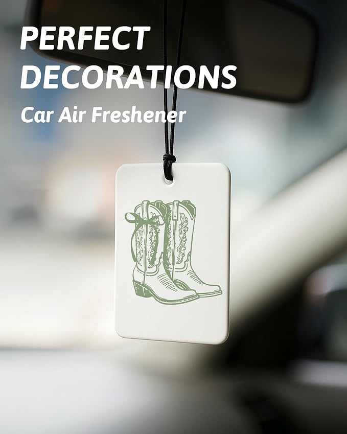 Retro Green Western Car Air Freshener 4 Pcs, Coquette Bow Floral Cowgirl Hanging Air Freshener for Cars Closet Drawer Books, Girly Western Cute Car Accessories Mirror Decor for Women