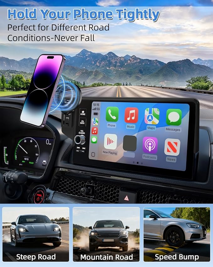 PZK Car Phone Holder for 2024-2026 BMW 5 Series/BMW i5 /BMW 530i 540i 550e | 14.9-Inch Screen Fixed Clip, Magnetic Car Phone Holder Compatible with Magsafe, Hands-Free 360° Rotation Phone Cradles
