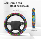 Hippie Flower Steering Wheel Cover Car Accessories Cute for Women Girls Girly Universal 15 Inch Neoprene Auto Interior Decor Anti Slip Car Truck Protector