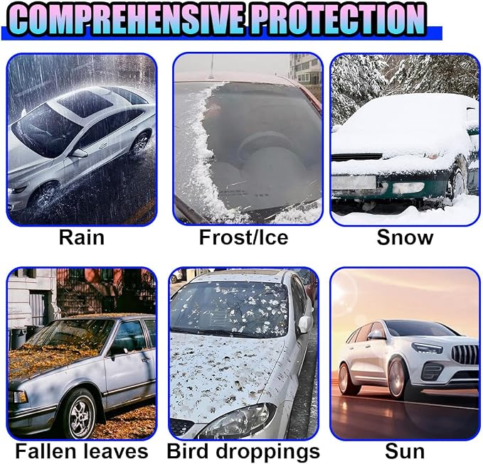 Half Car Cover for SUV, 161.4" Windproof Windshield Cover, Dustproof Auto Sunroof Covers with Reflective Straps, All Season Universal Waterproof Vehicle Window Sun Protector(SUV)