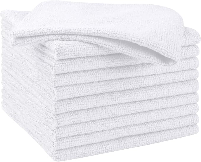 White Microfiber Cleaning Cloths, 10 Pack Microfiber Towels for Cars, Lint & Scratch-Free Cleaning Rags for House, Kitchen and Car 11.5 x 11.5 inch