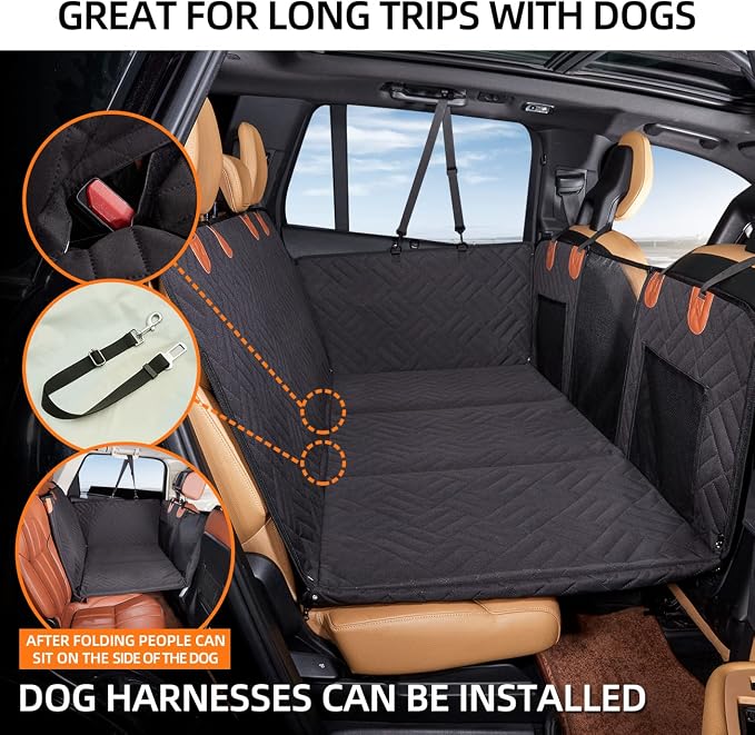 Back Seat Extender,Dog Seat Cover for Back Seat,Hard Bottom Car Seat Cover for Dogs,Dog Hammock for Car,Back Seat Pet Cover for Dogs(Black,for Car/SUV/Small Truck)
