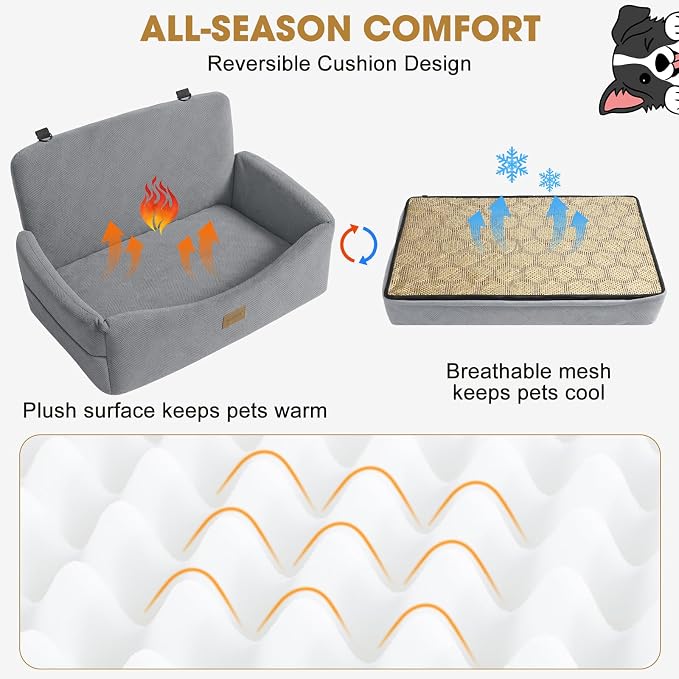Dog Car Seat for Large Medium Sized Dogs Under 55 lbs, Dog Booster Seat for 2 Small Dogs with Detachable Washable Cover, Memory Foam Pet Car Seat with 2 Safety Belts and Storage Pockets