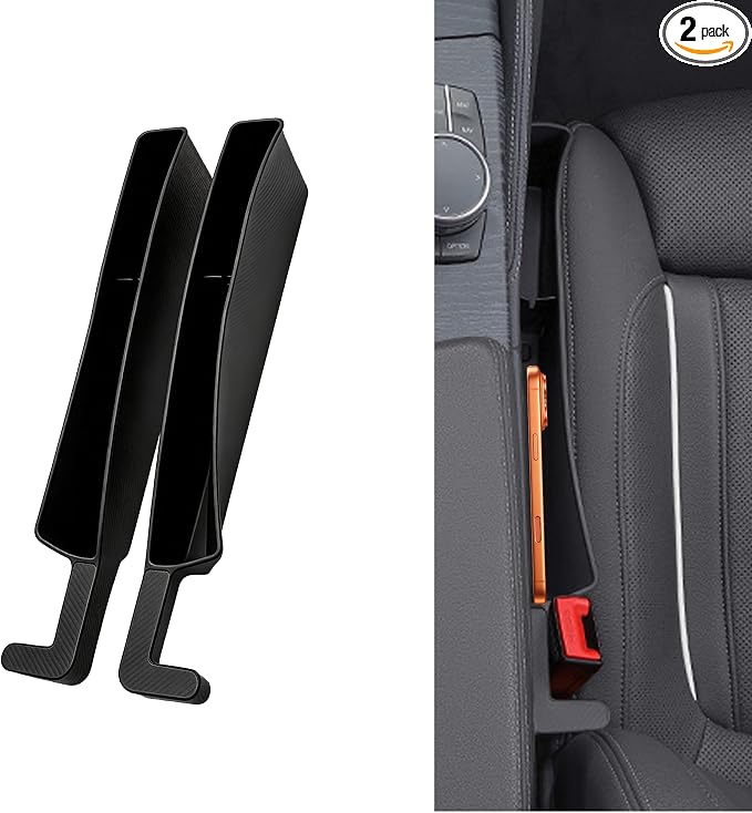 2PCS New Car Seat Gap Stopper with 2 Storage Areas，Car Seat Gap Storage Organizer for Phone Keys Wallet，Universal Car Seat Gap Filler Interior Accessories (Black)