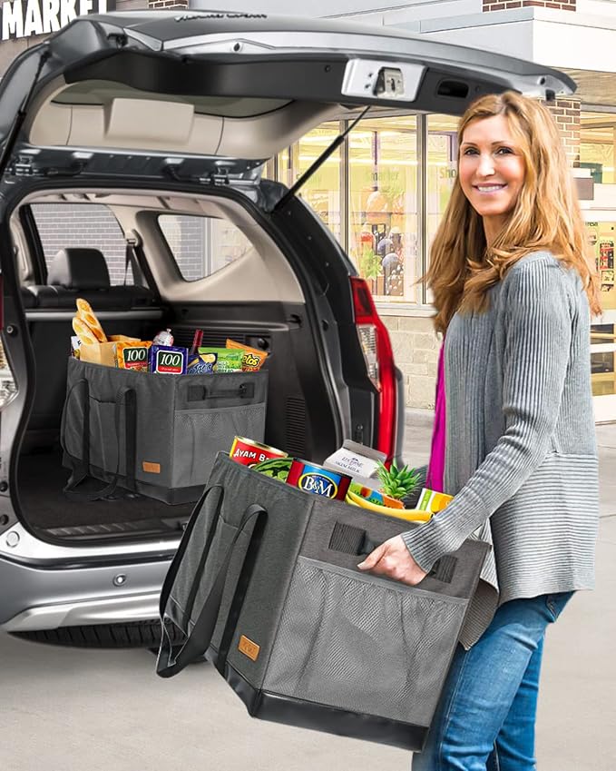 Extra Large Utility Tote Bag - Standing Reusable Grocery Bag with Handle, Collapsible Storage for Shopping, Beach