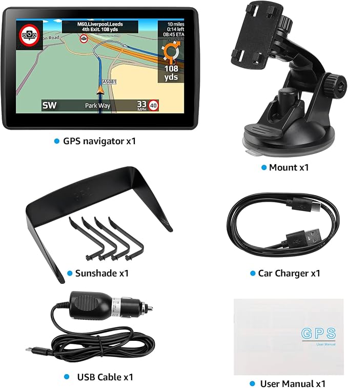 7 Inch GPS Navigator for Car Truck RV, 2026 Latest Map GPS for Car with Free Lifetime Updates, Voice Guidance, Speed Alerts, Custom Routing, HD Touchscreen
