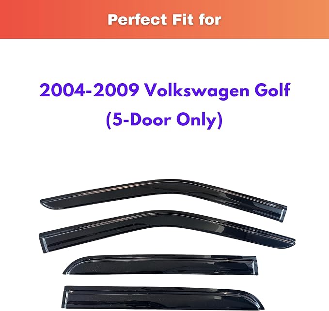 KPY Rain Guards Fit for 2004-2009 Volkswagen Golf, Out-Channel Window Visors Vent Wind Deflectors 4PC, Car Accessories for 04-09 VW Golf (5-Door Only)