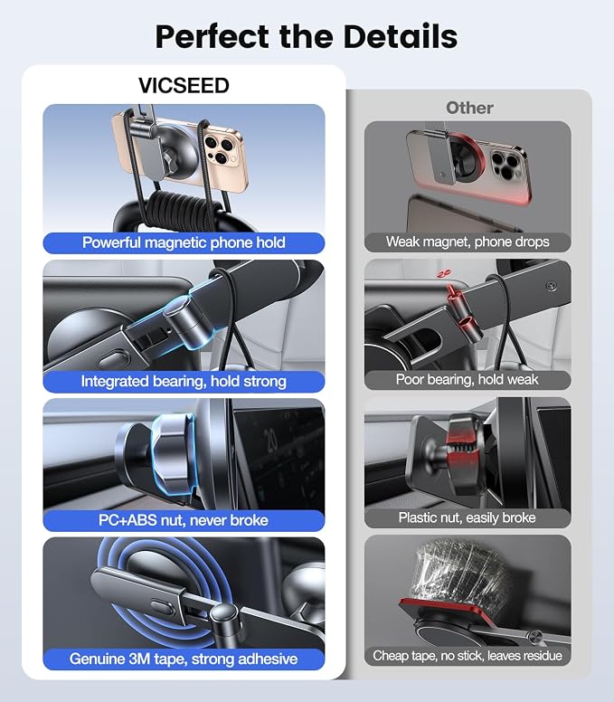 Tesla Phone Mount【Strongest Magnet Power】 Foldable Hidden Tesla Phone Holder Fit for All Phones, Tesla Model 3/Y/Cybertruck Accessories, Tesla Model 3 Model Y for MagSafe Car Mount - Blue