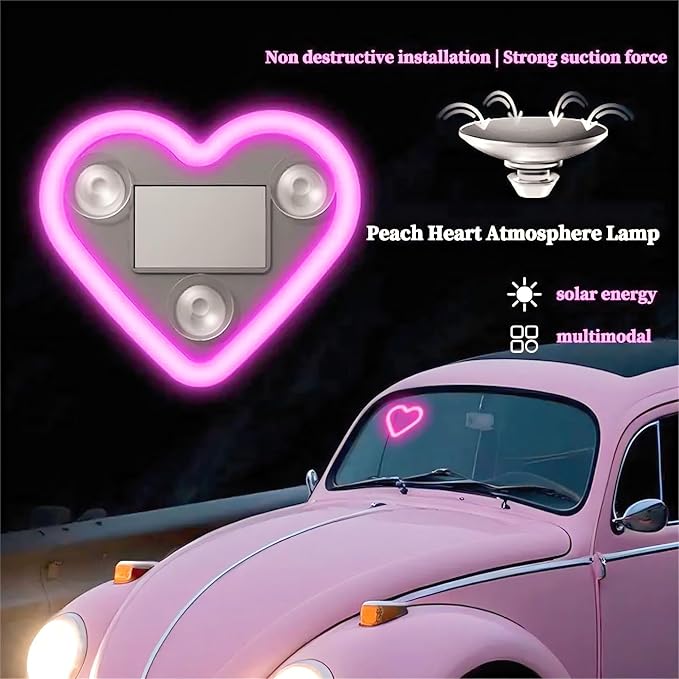 Car Solar Heart LED Light, Solar Powered Wireless LED Triangle Heart Shape C-Pillar Ambient Neon Light, Valentine's Day Romantic Car Interior Decor Accessory (Blue*1)