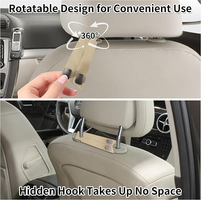 Suede Leather Headrest Hooks for Car, 2 Pack Double Seat Back Organizer Hooks for Purses & Bags, Heavy Duty Metal Car Purse Holder for Handbags, Grocery Bags, Universal Vehicle Storage Accessories